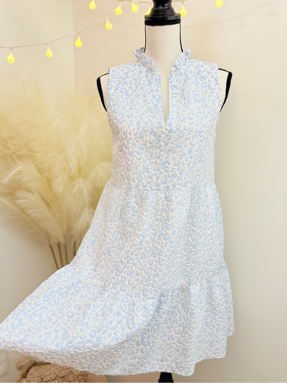 🌾‎ THML Light Blue and White Animal Print Mini Dress